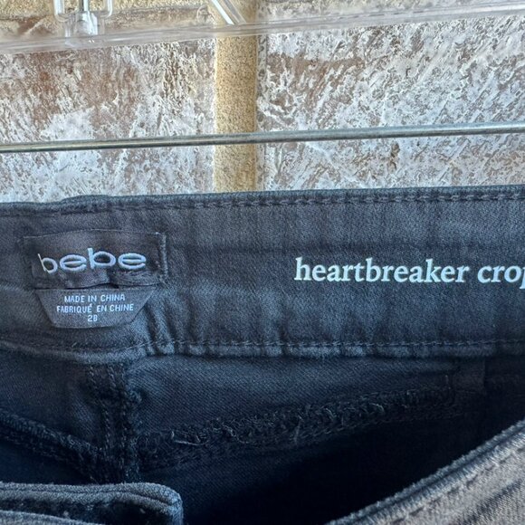 BEBE Heartbreaker Cropped Rhinestones Front Gray/Black Jeans Size 28. - Picture 3 of 9